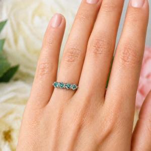 Round-Cut Sea Foam Green Moissanite 4-Stone Ring • 4mm, Sterling Silver