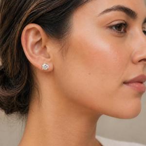 Round-Cut Moissanite Martini Stud Earrings • 5mm—7mm, 14k Yellow Gold