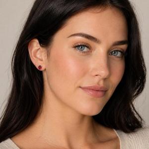 Oval-Cut Lab Ruby Stud Earrings • 7x5mm—9x7mm, Sterling Silver