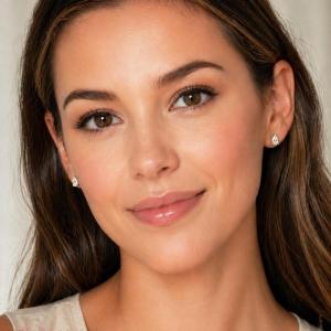 A woman wearing 7x5mm pear-cut cz 3-prong stud earrings. Model image for size and styling reference — not a photo of the actual earrings.