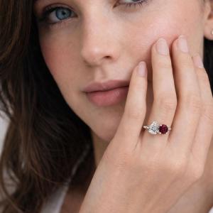 Pear-Cut CZ & Round Lab Ruby Toi Et Moi Ring • Sterling Silver