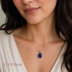 Oval-Cut Lab Blue Sapphire Pendant or Necklace • 8x6mm—14x10mm, Sterling silver