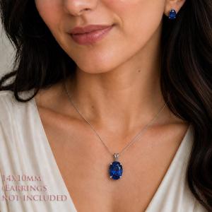 Oval-Cut Lab Blue Sapphire Pendant or Necklace • 8x6mm—14x10mm, Sterling silver