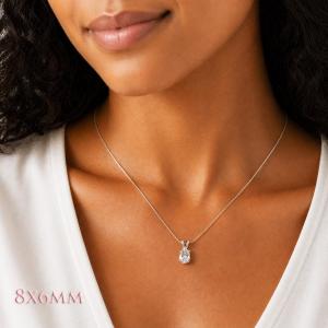 Oval-Cut Lab White Sapphire Pendant or Necklace • 8x6mm—14x10mm, Sterling silver