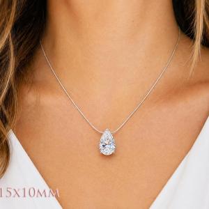 Pear-Cut CZ Slider Pendant or Necklace • 10x7mm—15x10mm, Sterling Silver