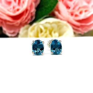 Oval-Cut Teal Blue Lab Gemstone Stud Earrings • 8x6mm, 9x7mm, Sterling Silver