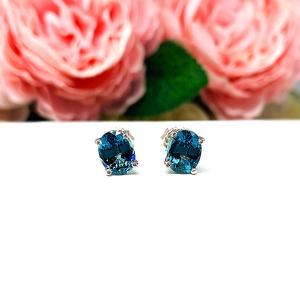 Oval-Cut Teal Blue Lab Gemstone Stud Earrings • 8x6mm, 9x7mm, Sterling Silver