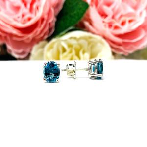 Oval-Cut Teal Blue Lab Gemstone Stud Earrings • 8x6mm, 9x7mm, Sterling Silver