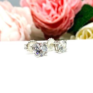 Old European Cut CZ Stud Earrings • 6.5mm—7.5mm, Near Colorless, Sterling Silver, 10k Gold