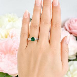 Round-Cut Lab Emerald CZ Engagement Ring or Bridal Set – 6.5–8mm, Sterling Silver