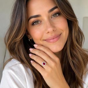 Oval-Cut Lab Ruby Halo Ring • 8x6mm—10x8mm, Sterling Silver