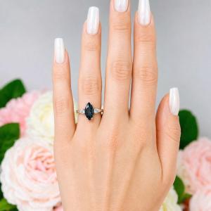 Marquise-Cut London Blue Topaz & Moissanite 3-Stone Ring • 10x5–14x7mm, Sterling Silver