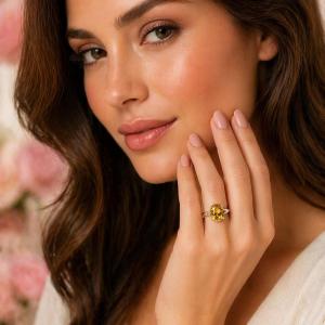 Oval-Cut Golden Citrine Solitaire Ring • 12x10mm, Sterling Silver