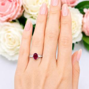 Oval-Cut Lab Ruby Solitaire Ring • 8x6mm—14x10mm, Sterling Silver, Double Prong