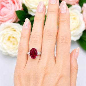 Oval-Cut Lab Ruby Solitaire Ring • 8x6mm—14x10mm, Sterling Silver, Double Prong