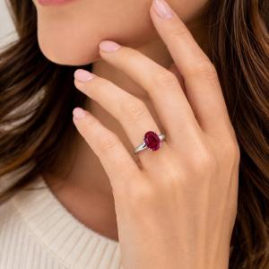 Oval-Cut Lab Ruby Solitaire Ring • 8x6mm—14x10mm, Sterling Silver, Double Prong