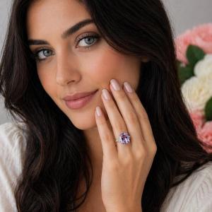Oval-Cut Rose de France Amethyst Solitaire Ring • 12x10mm, Sterling Silver