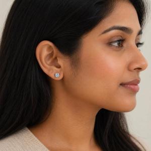 Round-Cut Aquamarine Blue Moissanite Stud Earrings • 5mm, Sterling Silver