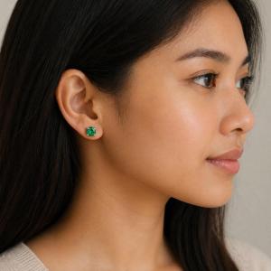 Round-Cut Emerald Green Moissanite Stud Earrings • 5mm—7mm, Sterling Silver
