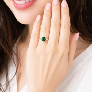 Emerald-Cut Lab Emerald Ring • 7x5mm—9x7mm, Sterling Silver