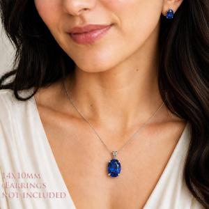 Oval-Cut Lab Blue Sapphire Pendant or Necklace • 8x6mm—14x10mm, Sterling silver