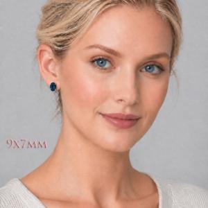Oval-Cut Lab Blue Sapphire Stud Earrings • 7x5mm—9x7mm, Sterling Silver