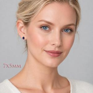 Oval-Cut Lab Blue Sapphire Stud Earrings • 7x5mm—9x7mm, Sterling Silver