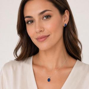 Oval-Cut Lab Blue Sapphire Stud Earrings • 7x5mm—9x7mm, Sterling Silver