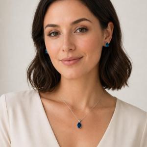 Oval-Cut Teal Blue Lab Gemstone Pendant or Necklace • 8x6mm—10x8mm, Sterling Silver