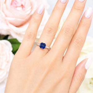 Asscher-Cut Lab Sapphire Ring • 7mm—9mm, Sterling Silver