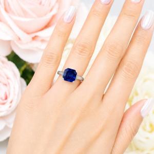 Asscher-Cut Lab Sapphire Ring • 7mm—9mm, Sterling Silver