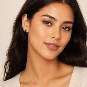 Emerald-Cut Lab Emerald Stud Earrings • 7x5mm, Sterling Silver