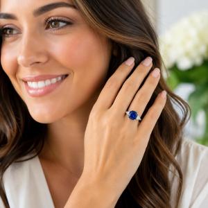 Cushion-Cut Lab Blue Sapphire & Trillion-Cut CZ Ring • 8mm—10mm, Sterling Silver
