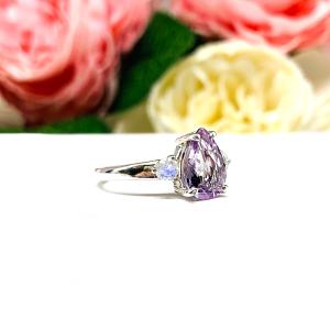 Pear-Cut Rose de France Amethyst & Rainbow Moonstone Ring • 10x7mm, Sterling Silver