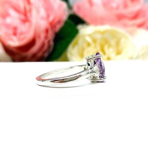 Pear-Cut Rose de France Amethyst & Rainbow Moonstone Ring • 10x7mm, Sterling Silver