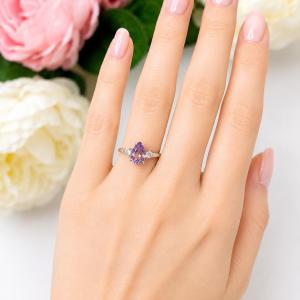 Pear-Cut Rose de France Amethyst & Rainbow Moonstone Ring • 10x7mm, Sterling Silver
