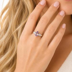 Pear-Cut Rose de France Amethyst & Rainbow Moonstone Ring • 10x7mm, Sterling Silver