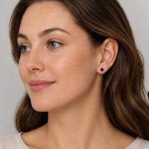 Round-Cut Lab Blue Sapphire Stud Earrings • 5mm–8mm, Sterling Silver
