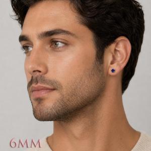 Round-Cut Lab Blue Sapphire Stud Earrings • 5mm–8mm, Sterling Silver