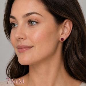 Round-Cut Lab Ruby Stud Earrings • 5mm—8mm, Sterling Silver