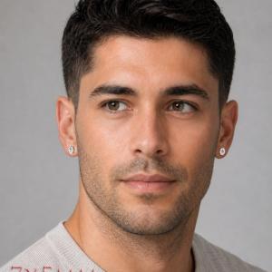 A man wearing 7x5mm oval white topaz stud earrings. Model image for size and styling reference — not a photo of the actual earrings.