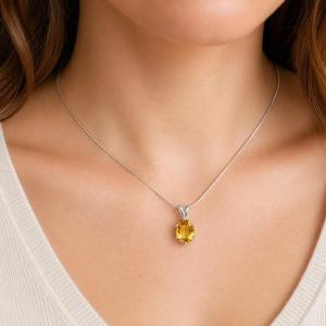 Oval-Cut Golden Citrine Pendant or Necklace • 10x8mm, Sterling Silver, 6-Prong