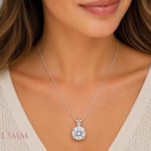 Round-Cut CZ Pendant or Necklace • 5mm—13mm, Sterling Silver