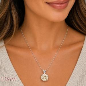 Round-Cut CZ Pendant Necklace • 5mm—13mm, Near Colorless, Sterling Silver