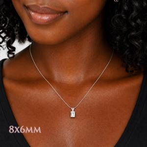 Emerald-Cut White Topaz Pendant or Necklace • 8x6mm—14x10mm, Sterling Silver