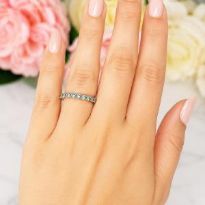 Round-Cut Sea Foam Green Moissanite Eternity Band • 3mm, Sterling Silver, Size 6