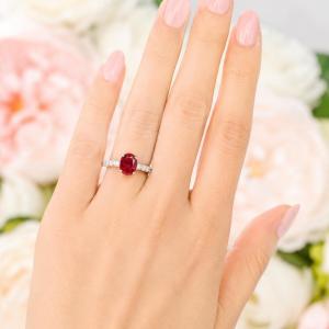 Oval-Cut Lab Ruby & CZ Engagement Ring or Bridal Set • 8x6mm—9x7mm, Sterling Silver