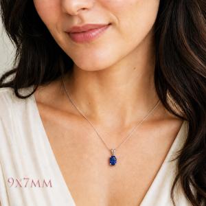 Oval-Cut Lab Blue Sapphire Pendant or Necklace • 8x6mm—14x10mm, Sterling silver