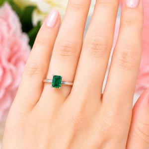 Emerald-Cut Lab Emerald Ring • 7x5mm—9x7mm, Sterling Silver
