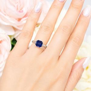 Asscher-Cut Lab Sapphire Ring • 7mm—9mm, Sterling Silver